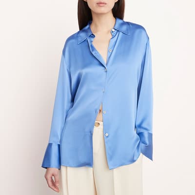 Blue Silk Relaxed Blouse