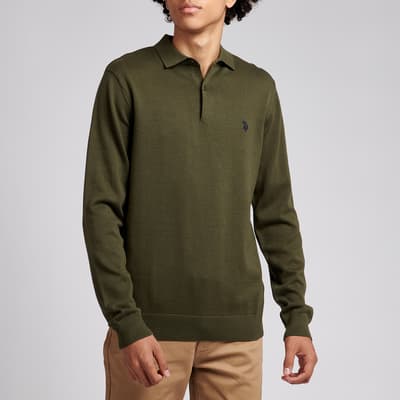 Khaki Long Sleeve Cotton Polo Shirt
