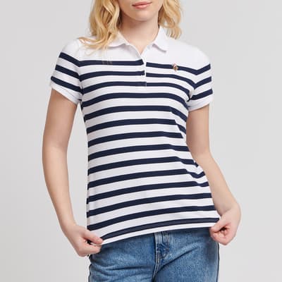 White Stripe Cotton Blend Polo Shirt