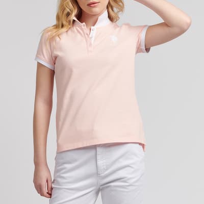 Pink Embroidered Logo Cotton Blend Polo Shirt