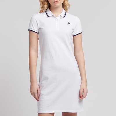 White Contrast Trim Cotton Blend Polo Dress