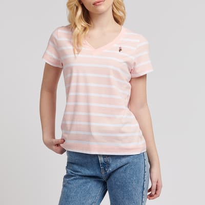 Pink Stripe V-Neck Cotton T-Shirt