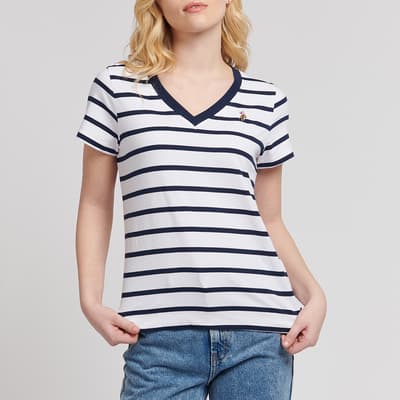 Navy Stripe V-Neck Cotton T-Shirt
