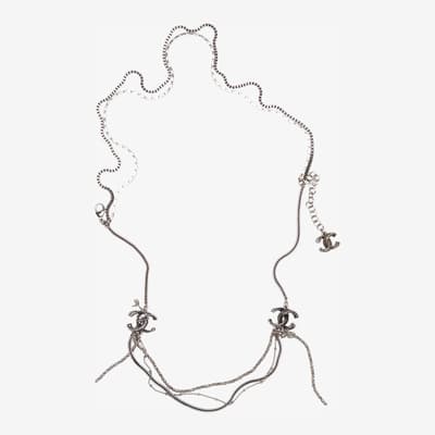 Silver Chanel Cc Chain Necklace