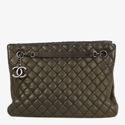 Khaki Green Quilted Chain Shoulder Bag