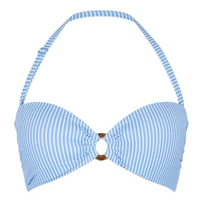 Blue Stripes Print Bandeau Bikini Top