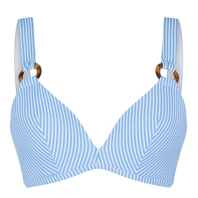 Blue Stripes Print Padded Triangle Bikini Top