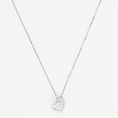Silver Two Hearts Diamond Pendant Necklace