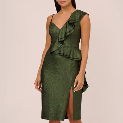 Green Knit V-Neck Sheath Dress