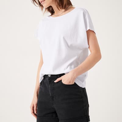 White Scoop Detail Cotton T-Shirt 