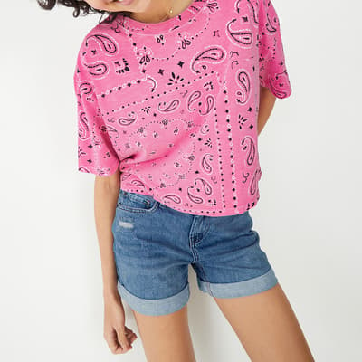 Pink Bandana Cropped Cotton T-Shirt 