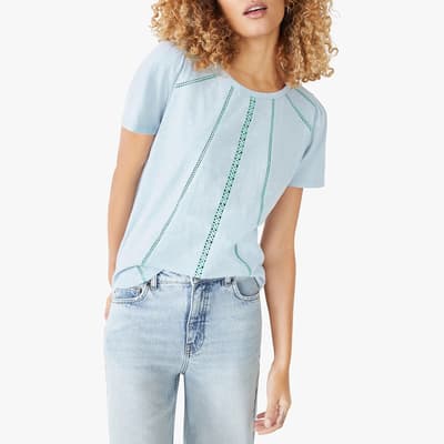 Blue Hani Ladder Lace Cotton T-Shirt