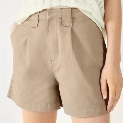 Beige Daisy Stretch Cotton Shorts