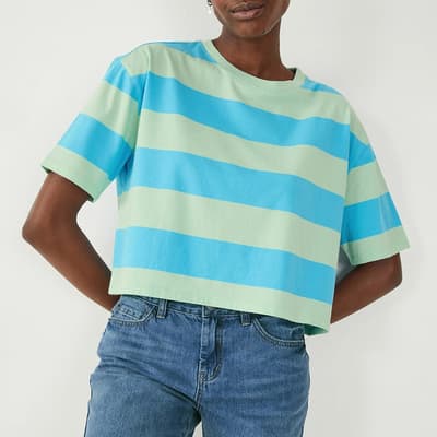 Blue/Green Boxy Stripe Cotton T-Shirt