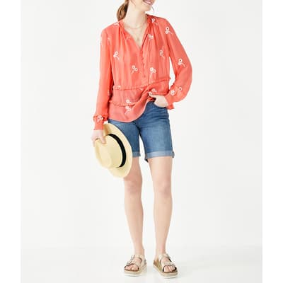 Coral Akina Embroidered Top