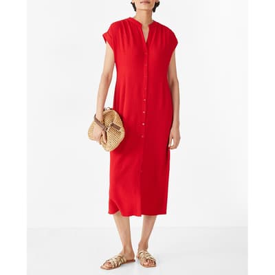 Red Textured Posy Midi Dress 