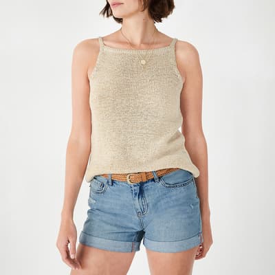 Natural Linen Blend Thara Knitted Tape Vest Top