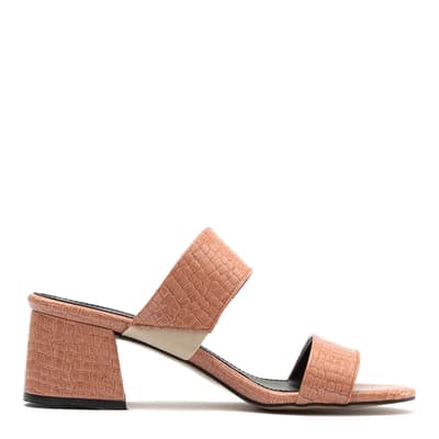 Nude Croc Double Band Heeled Mules