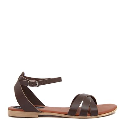 Brown Strappy Leather Flat Sandals