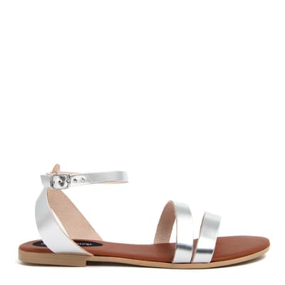 Silver Strappy Leather Flat Sandals