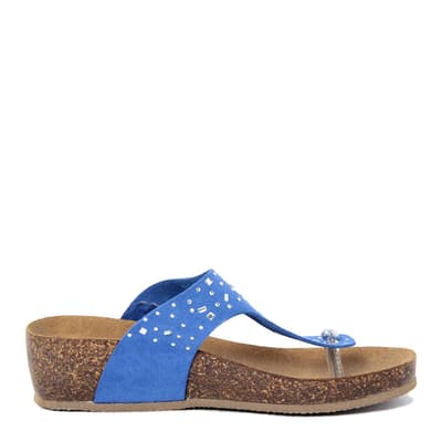 Blue Detailed Toe Post Wedge Sandals