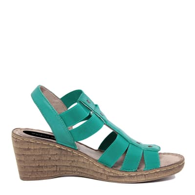 Emerald Strappy Leather Wedge Sandals