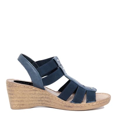 Navy Strappy Leather Wedge Sandals