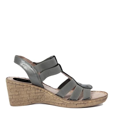 Grey Strappy Leather Wedge Sandals