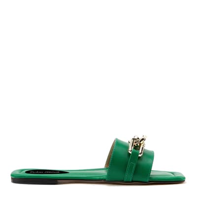 Green Chain Detail Flat Sandals