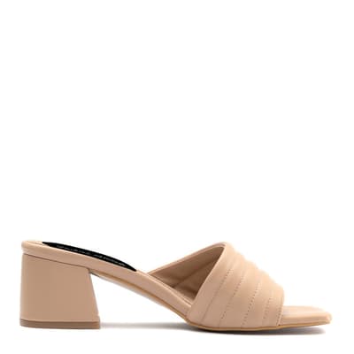Nude Quilted Strap Heeled Mules