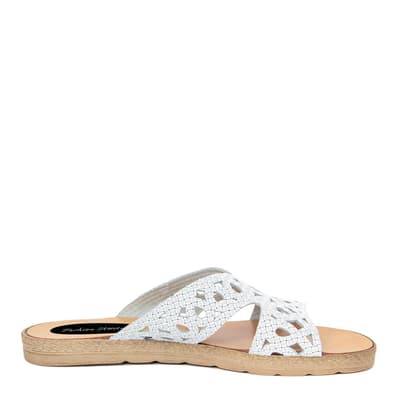 White Perforated Crossover Flat Sandals