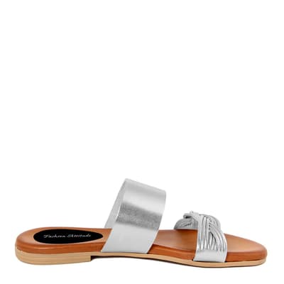 Silver Braided Strap Flat Sandals