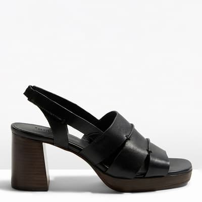 Black Fiona Leather Platform Heeled Sandals
