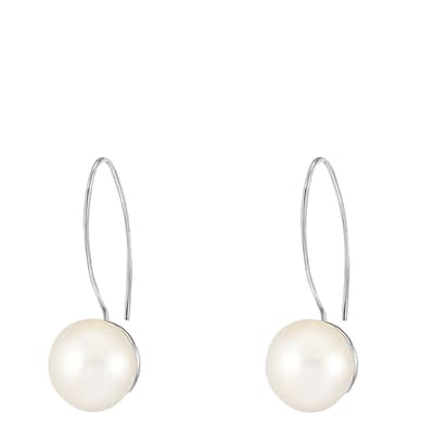Silver Timeless 14mm Long White Pearl Earrings