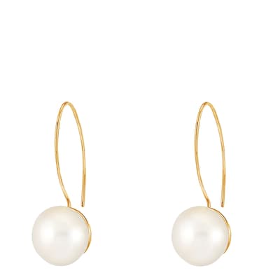 Gold Timeless 14mm Long White Pearl Earrings