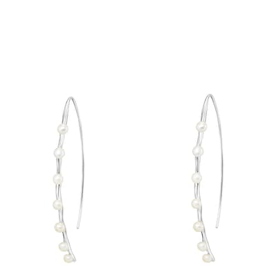 Silver Long Waterfall Pearl Drop Earrings