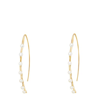 Gold Long Waterfall Pearl Drop Earrings