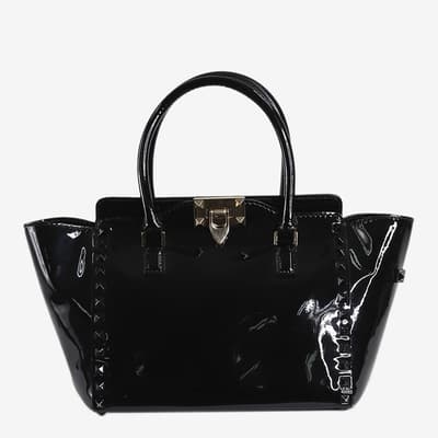 Black Studded Patent Top Handle Bags