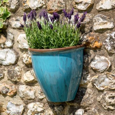 Running Glaze Wall Pot - Aqua