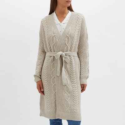 Beige Wool Blend Cable Cardigan 