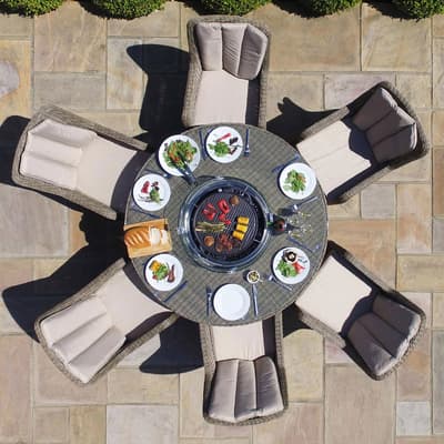 SAVE £630  - Winchester 6 Seat Round Fire Pit Dining Set with Venice Chairs and Lazy Susan