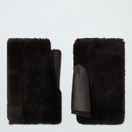 Black Shearling Fingerless Mittens
