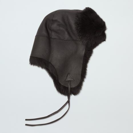 Black Shearling Trapper Hat