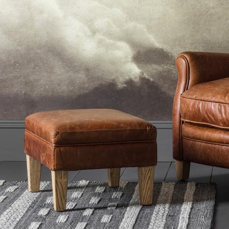 Parrow Leather Stool, Vintage Brown