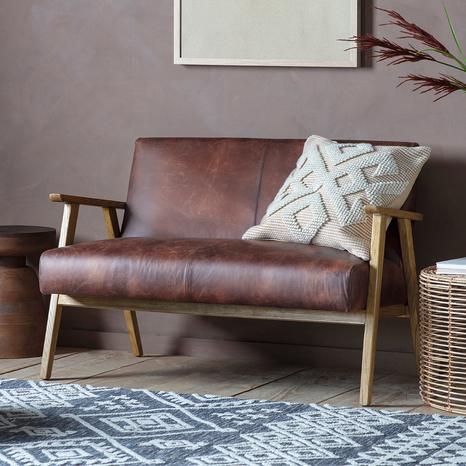 Fowey 2 Seater Leather Sofa, Brown