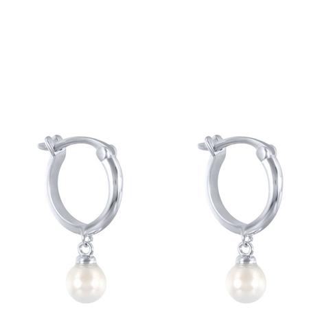 Silver Hoop Pearl Drop Earrings