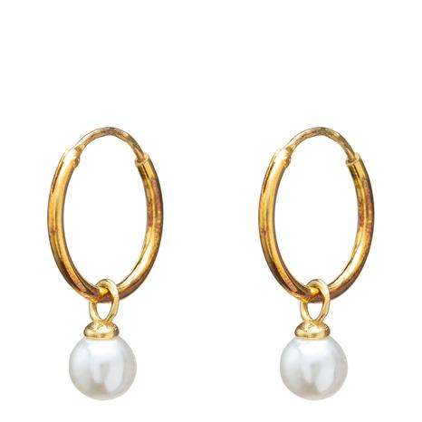 White Pearl & Gold Huggie Earrings