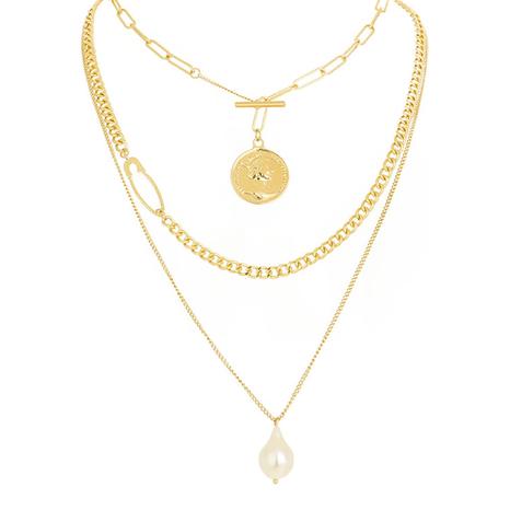 18K Gold Multi Layer Pearl Drop Necklace