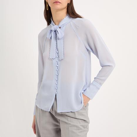 Blue Julinaa Tie Neck Blouse