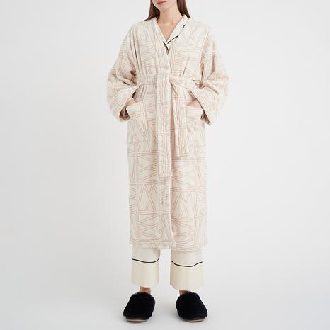 Cream/Beige Pattern Cozyl Cotton Bathrobe